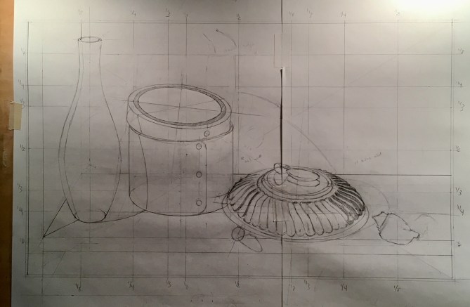 Orange Box &amp; Silver Bowl- drawing