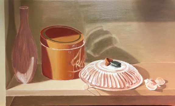 Silver Bowl &amp; Orange Box-first paint layer